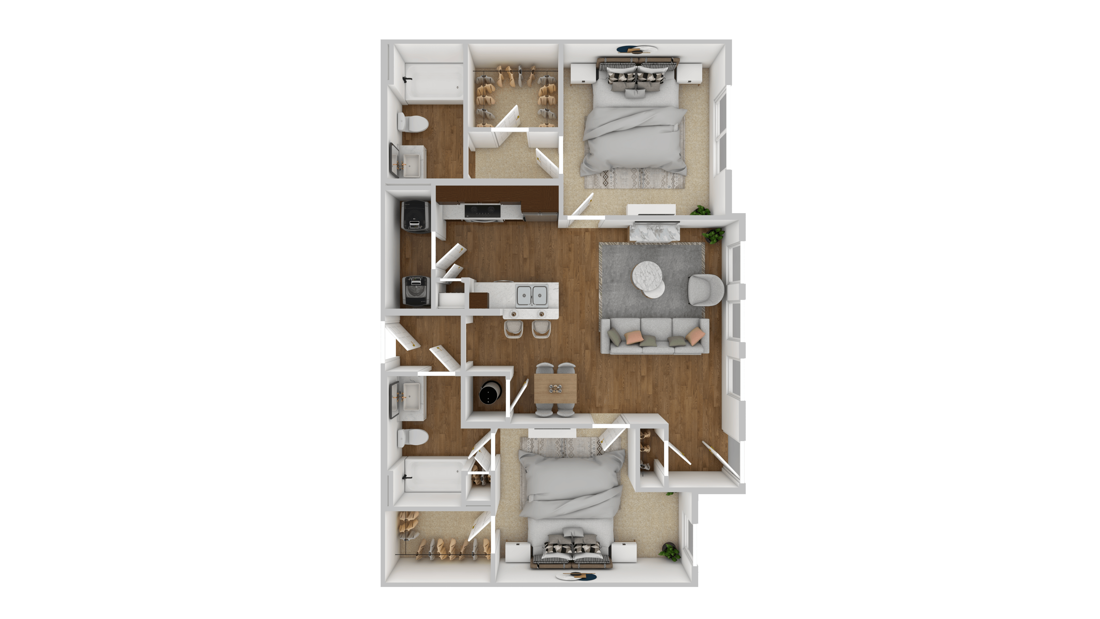 Floor plan for 2 beds, 2 baths, 1030 sqft